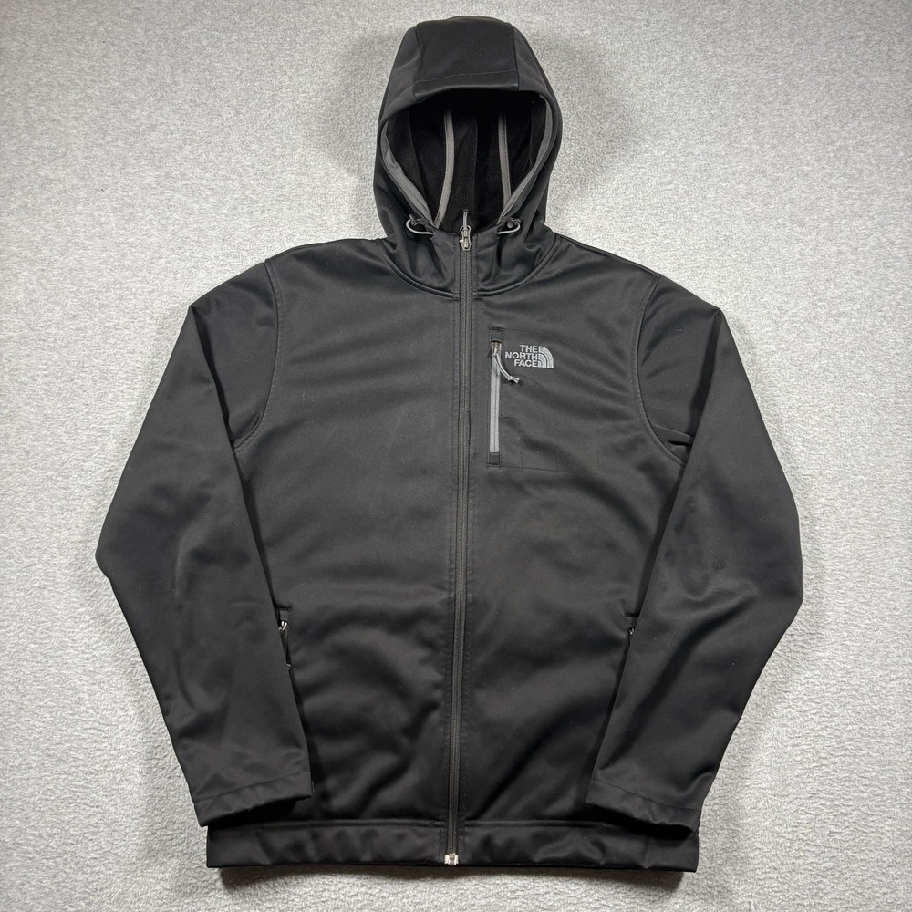 The North Face Hooded Softshell Jacket Mens Medium Black Fleece Lined Outdoor